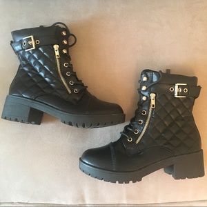 Quilted Pattern Combat Boots